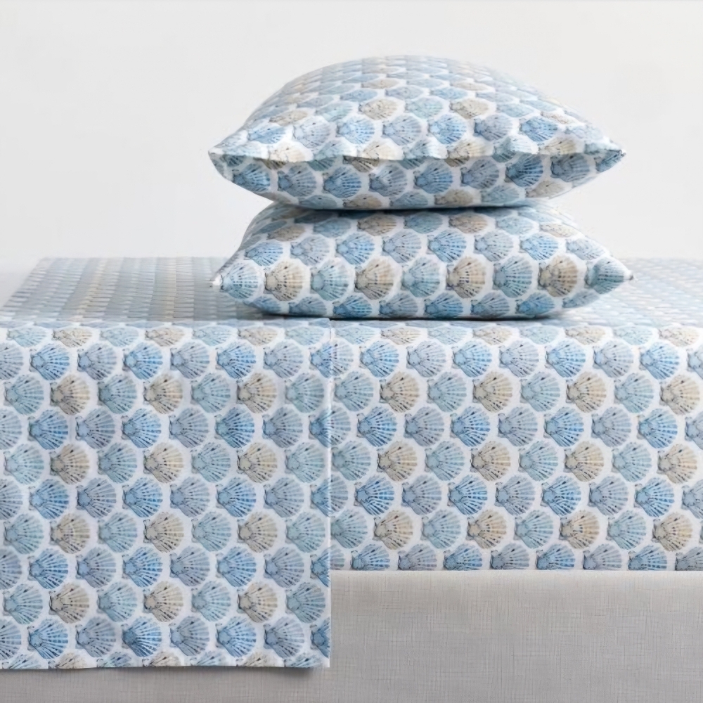 NWOT Pair Of Pottery Barn Tomales King Pillowcases Blue Shell Print